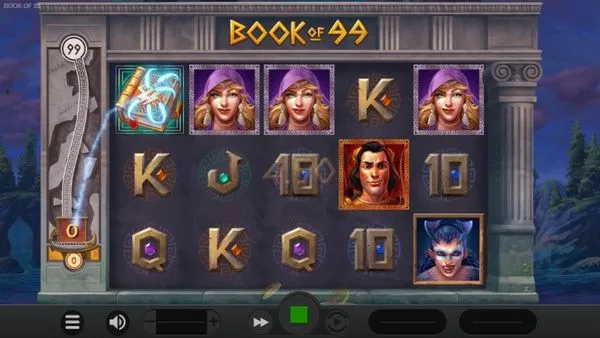 ブックオブ99(Book of 99)のゲーム画面全体(5×3リール+巻物メーター)