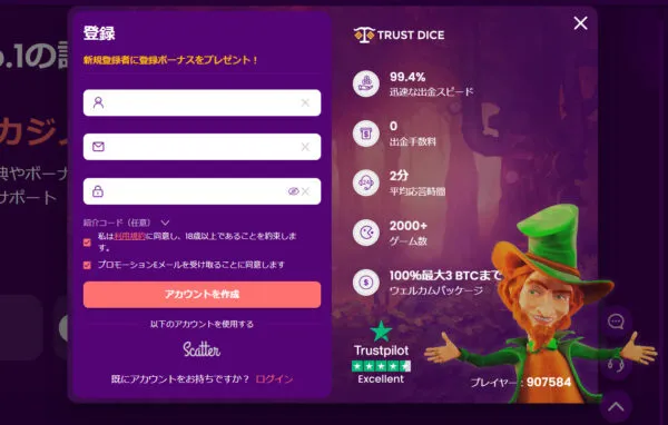 ステップ1:登録ページに必要事項を入力